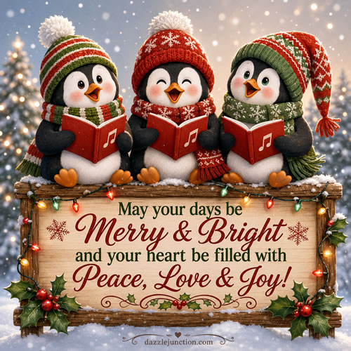 Penguins Singing Merry Christmas image