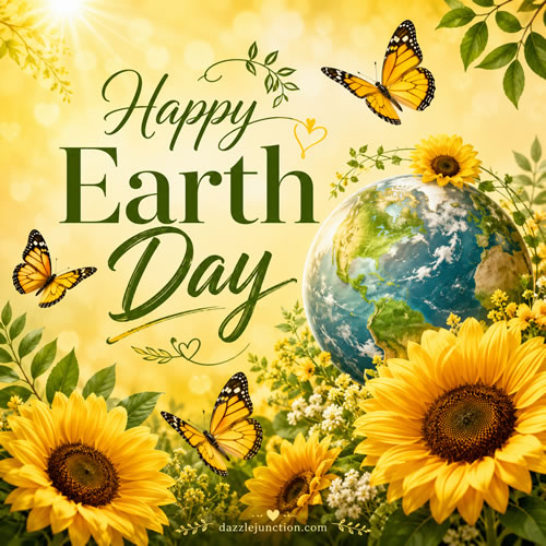 Sunflowers Butterflies Earth Day image
