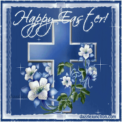 Easter Cross Blue Glitter Happy Easter image