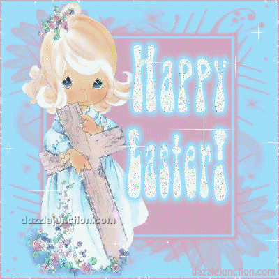 Little Girl Cross Glitter Happy Easter image
