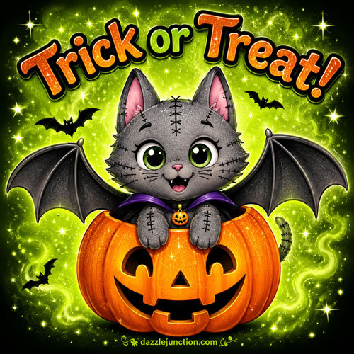 Cat Bat In Pumpkin Modern Halloween image