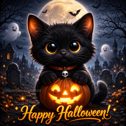 Halloween Cat With Pumpkin Modern Halloween image