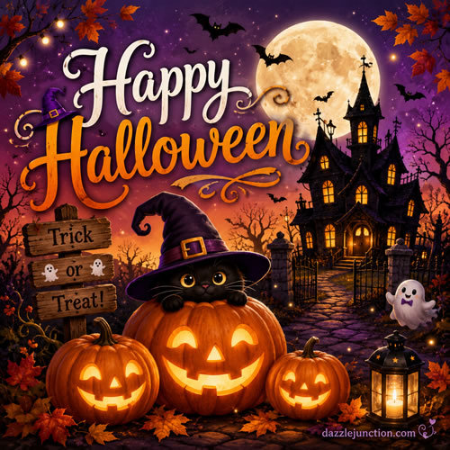 Night Cat Pumpkin Modern Halloween image