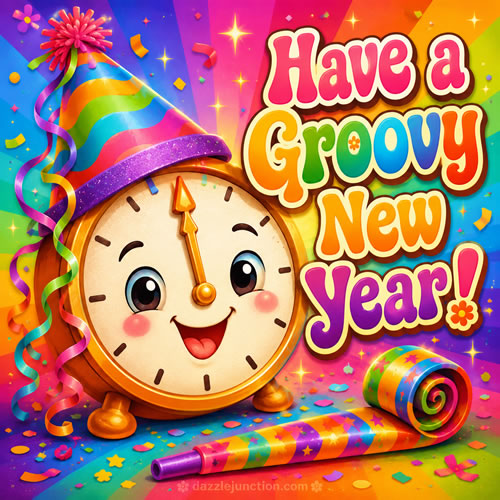 Groovy Clock Modern Happy New Year image