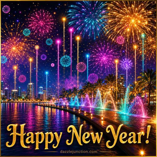 Orange Fireworks Modern Happy New Year image