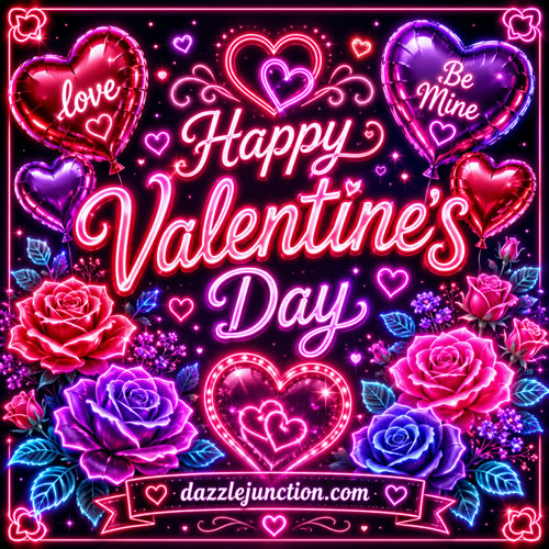 Neon Hearts Balloons Valentines Day image