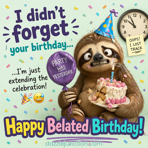 Sloth Belated Bday Belated Birthday greeting image