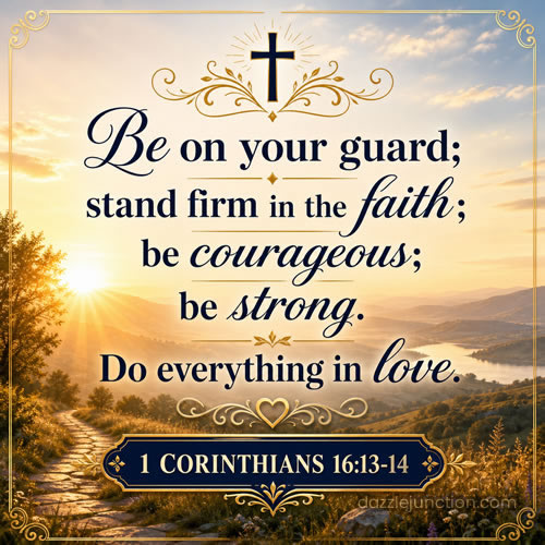 Strong In Faith Bible Verse greeting image