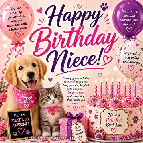 Niece Birthday Cat Dog Birthday Niece greeting image