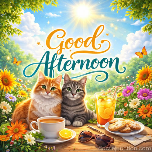 Cats Tea Peace Good Afternoon greeting image