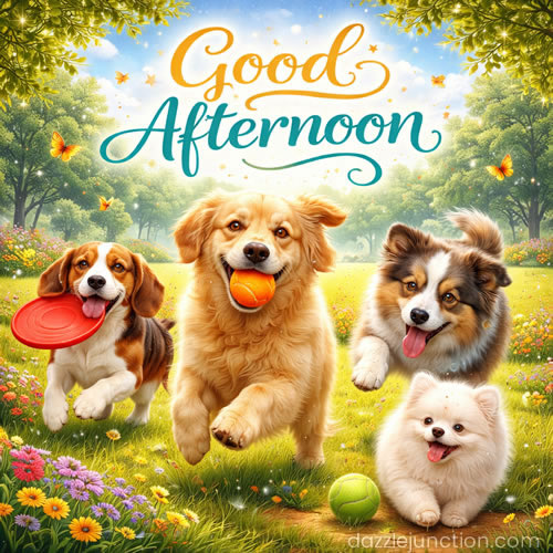 Dogs In Park Good Afternoon greeting image