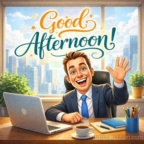Man Office Wave Good Afternoon greeting image