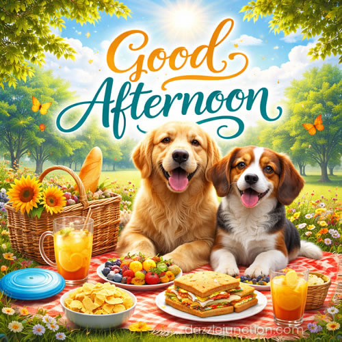 Sunny Dog Picnic Good Afternoon greeting image