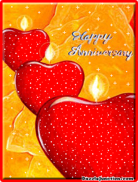 3 Glitter Hearts Happy Anniversary greeting image
