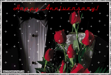 Tux and Roses Happy Anniversary greeting image
