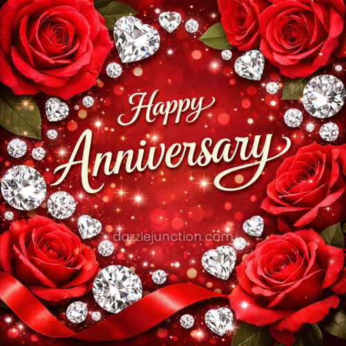 Rose and Diamonds Happy Anniversary greeting image