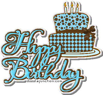 Brown Blue Cake Happy Birthday greeting image