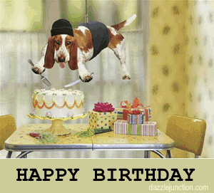 Dog Cutting Cake Happy Birthday greeting image