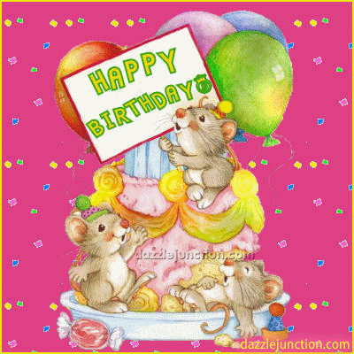Mice On Cake Happy Birthday greeting image