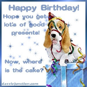 Puppy Wheres Cake Happy Birthday greeting image