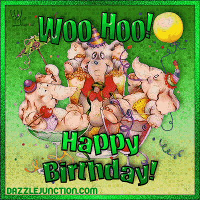 Woo Hoo Elephant Happy Birthday greeting image