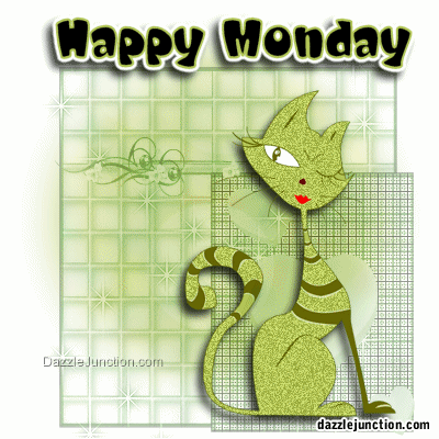 Monday Green Glitter Cat image