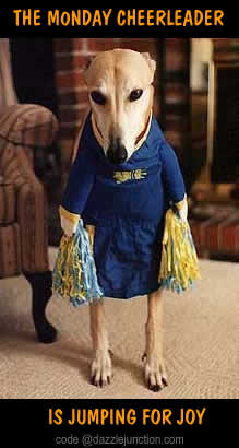 Dog Cheerleader Joy Monday greeting image